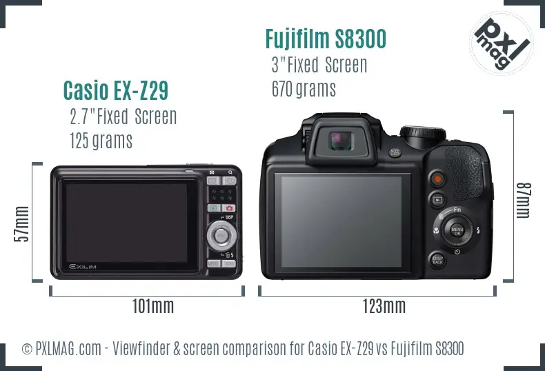 Casio EX-Z29 vs Fujifilm S8300 Screen and Viewfinder comparison