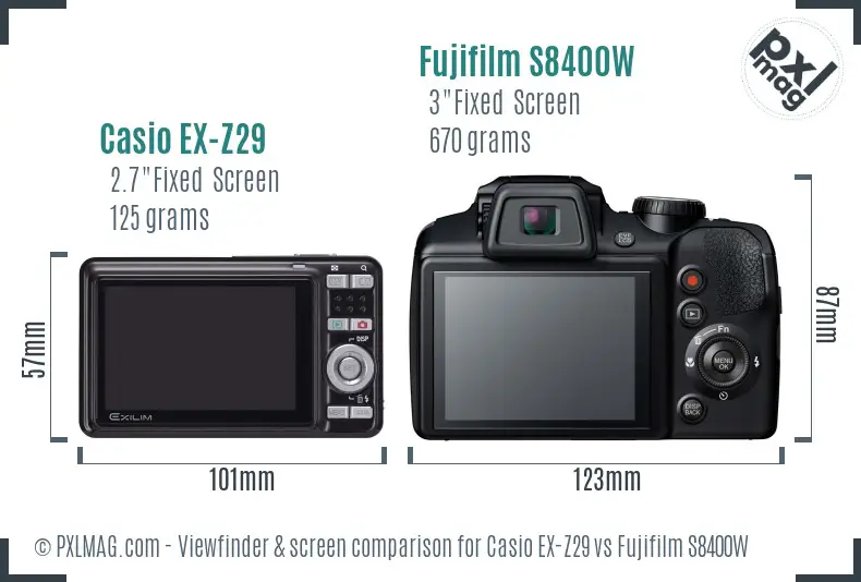 Casio EX-Z29 vs Fujifilm S8400W Screen and Viewfinder comparison
