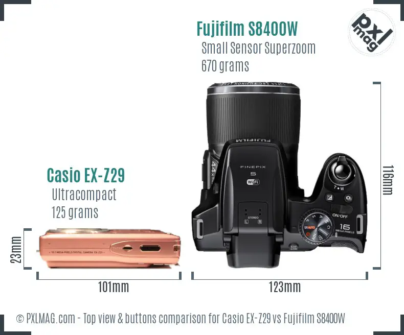 Casio EX-Z29 vs Fujifilm S8400W top view buttons comparison