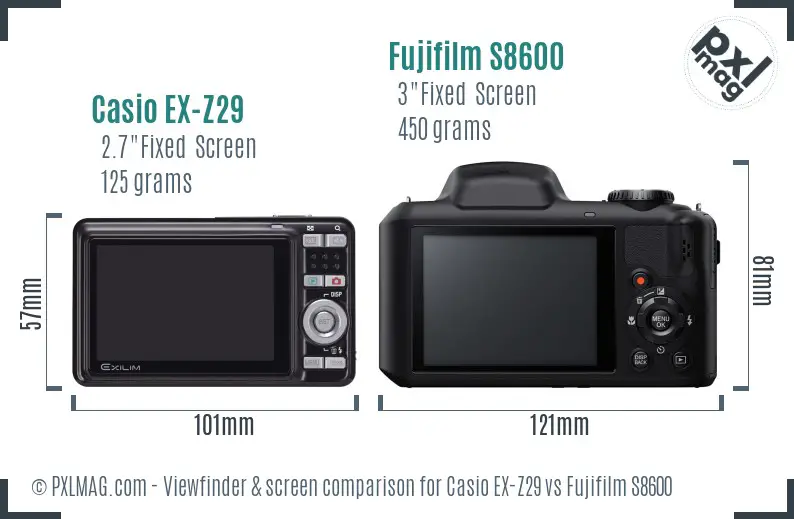 Casio EX-Z29 vs Fujifilm S8600 Screen and Viewfinder comparison