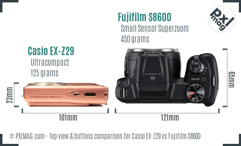 Casio EX-Z29 vs Fujifilm S8600 top view buttons comparison