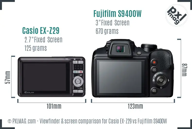 Casio EX-Z29 vs Fujifilm S9400W Screen and Viewfinder comparison