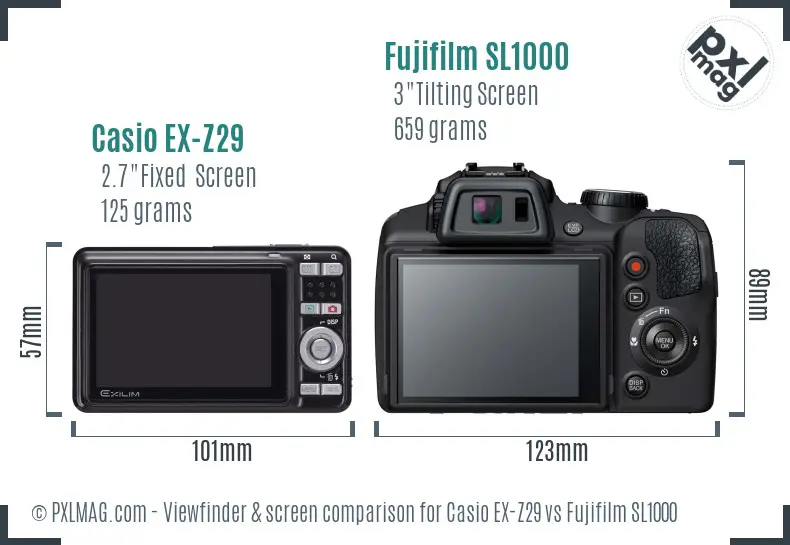 Casio EX-Z29 vs Fujifilm SL1000 Screen and Viewfinder comparison