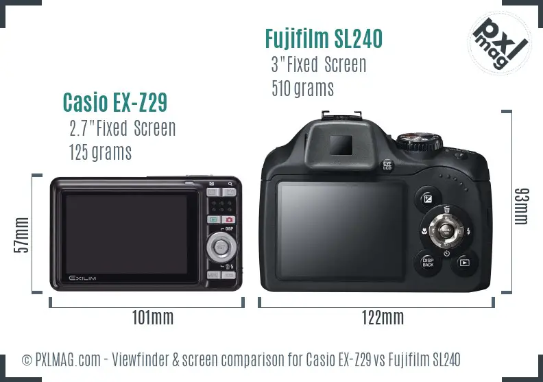 Casio EX-Z29 vs Fujifilm SL240 Screen and Viewfinder comparison