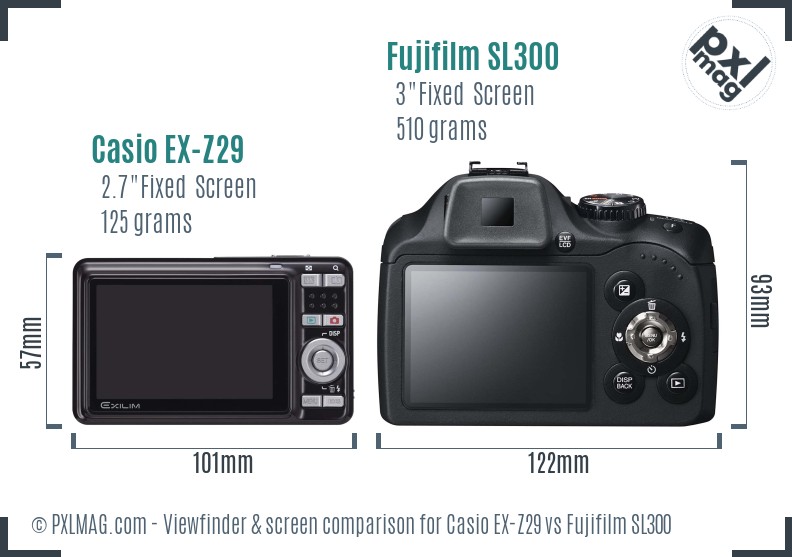 Casio EX-Z29 vs Fujifilm SL300 Screen and Viewfinder comparison