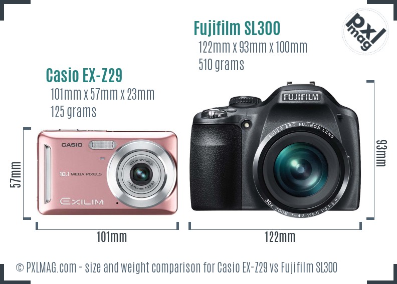 Casio EX-Z29 vs Fujifilm SL300 size comparison