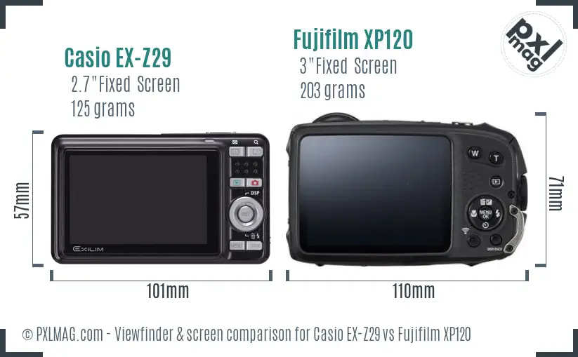 Casio EX-Z29 vs Fujifilm XP120 Screen and Viewfinder comparison Casio EX-Z29 vs Fujifilm XP120 Screen and Viewfinder comparison