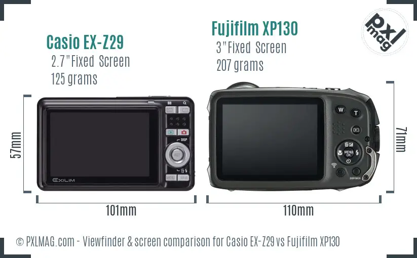 Casio EX-Z29 vs Fujifilm XP130 Screen and Viewfinder comparison