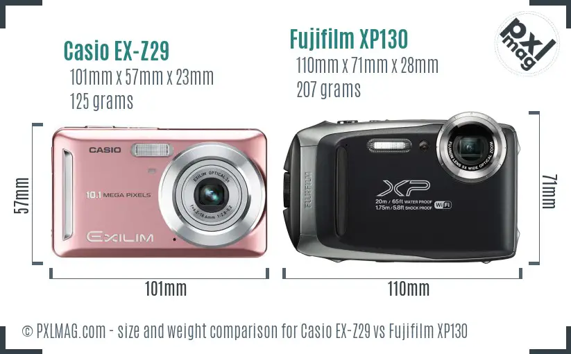 Casio EX-Z29 vs Fujifilm XP130 size comparison