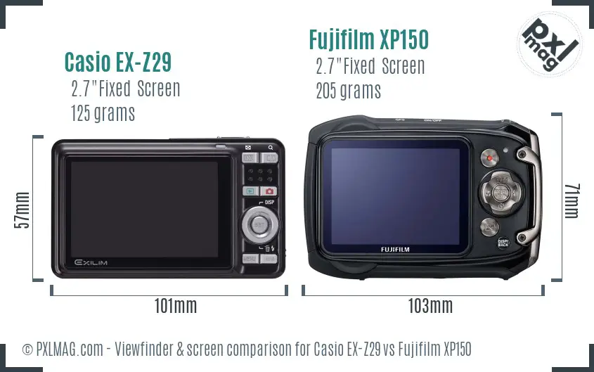 Casio EX-Z29 vs Fujifilm XP150 Screen and Viewfinder comparison