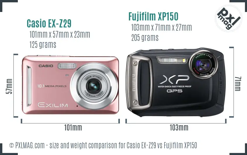 Casio EX-Z29 vs Fujifilm XP150 size comparison