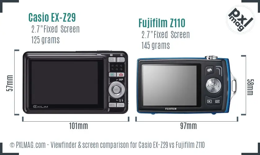 Casio EX-Z29 vs Fujifilm Z110 Screen and Viewfinder comparison