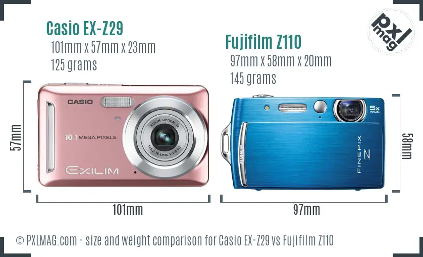 Casio EX-Z29 vs Fujifilm Z110 size comparison