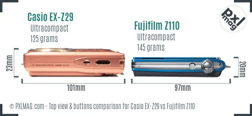 Casio EX-Z29 vs Fujifilm Z110 top view buttons comparison