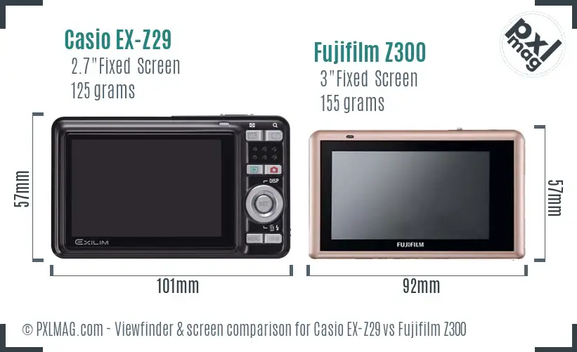 Casio EX-Z29 vs Fujifilm Z300 Screen and Viewfinder comparison