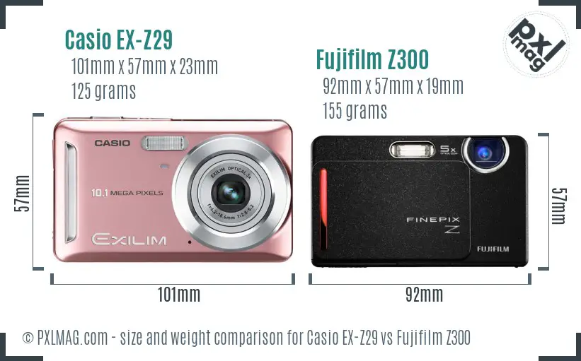 Casio EX-Z29 vs Fujifilm Z300 size comparison