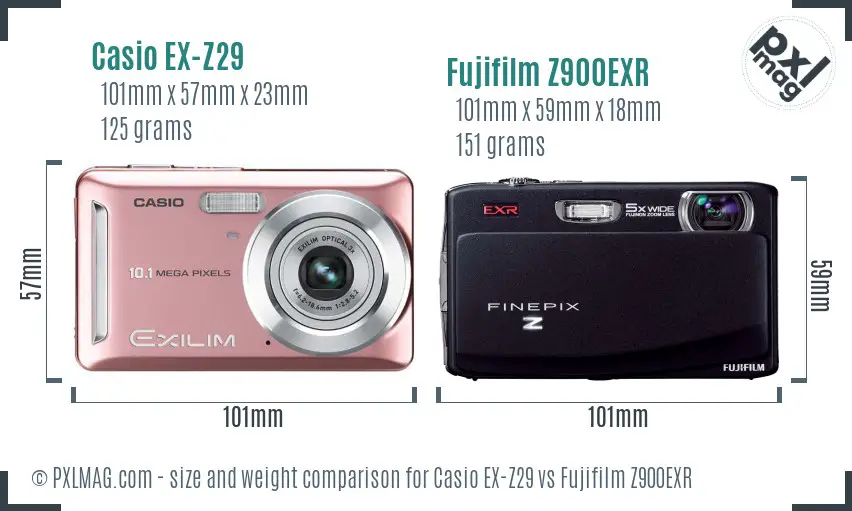 Casio EX-Z29 vs Fujifilm Z900EXR size comparison