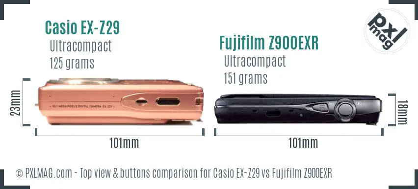 Casio EX-Z29 vs Fujifilm Z900EXR top view buttons comparison