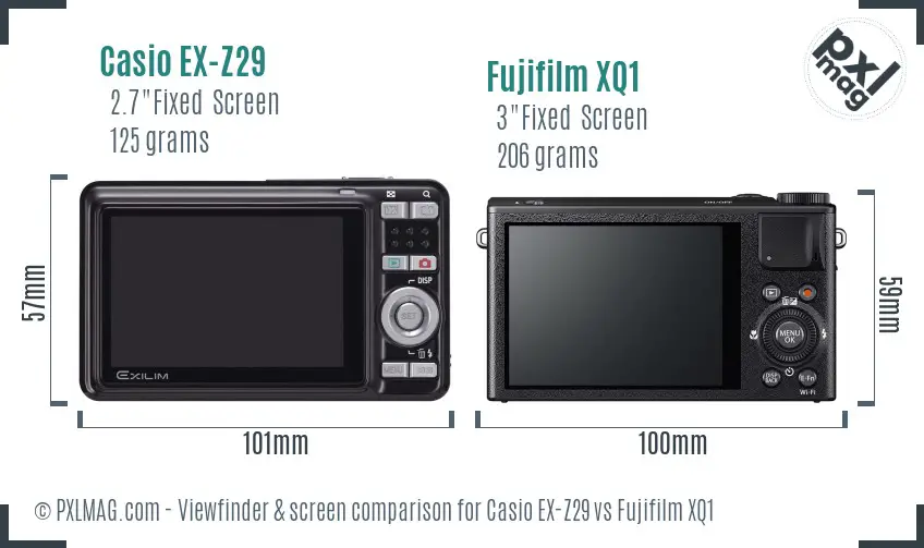 Casio EX-Z29 vs Fujifilm XQ1 Screen and Viewfinder comparison