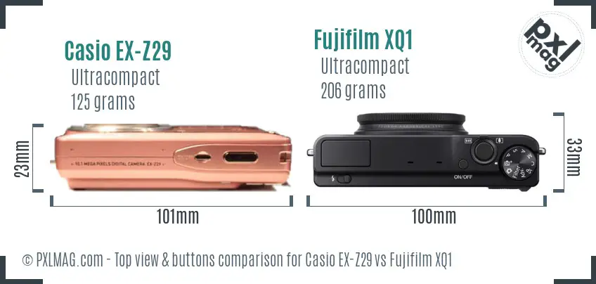 Casio EX-Z29 vs Fujifilm XQ1 top view buttons comparison