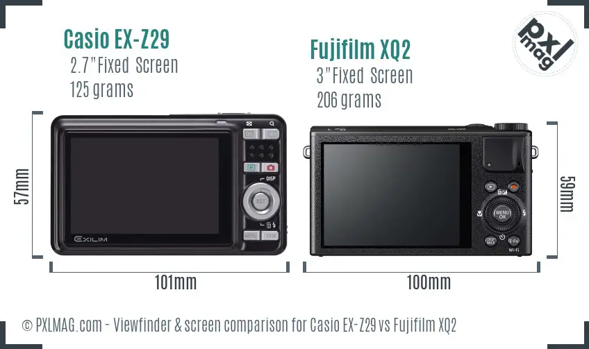 Casio EX-Z29 vs Fujifilm XQ2 Screen and Viewfinder comparison