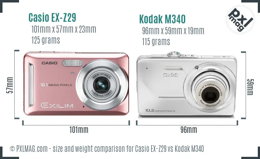 Casio EX-Z29 vs Kodak M340 size comparison