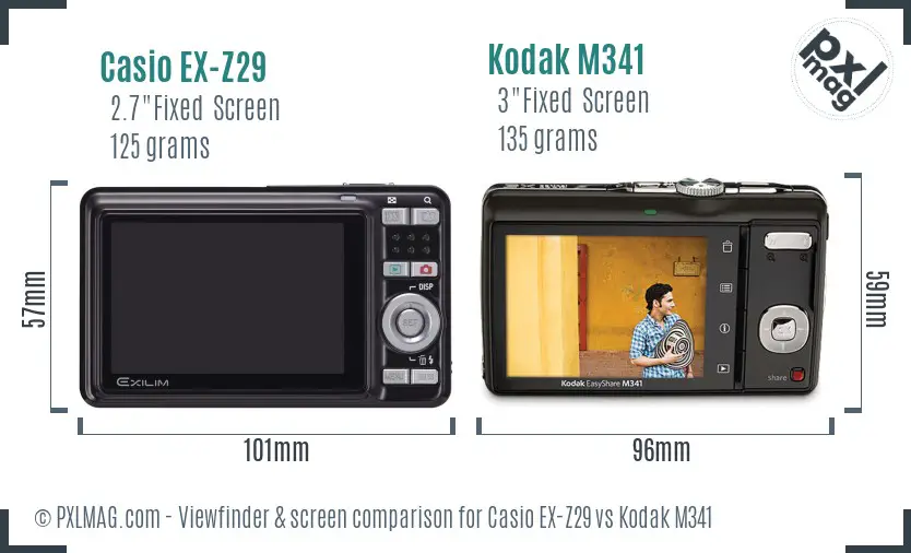 Casio EX-Z29 vs Kodak M341 Screen and Viewfinder comparison Casio EX-Z29 vs Kodak M341 Screen and Viewfinder comparison