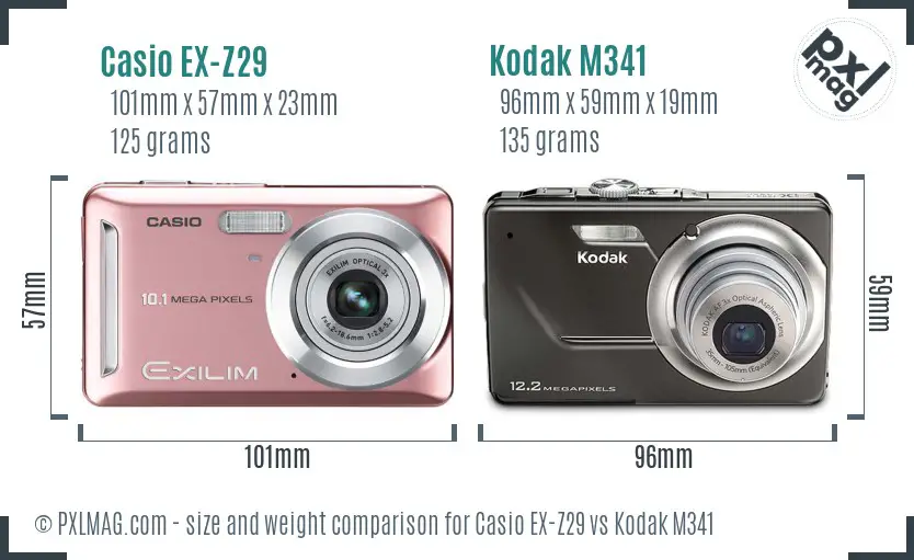 Casio EX-Z29 vs Kodak M341 size comparison Casio EX-Z29 vs Kodak M341 size comparison