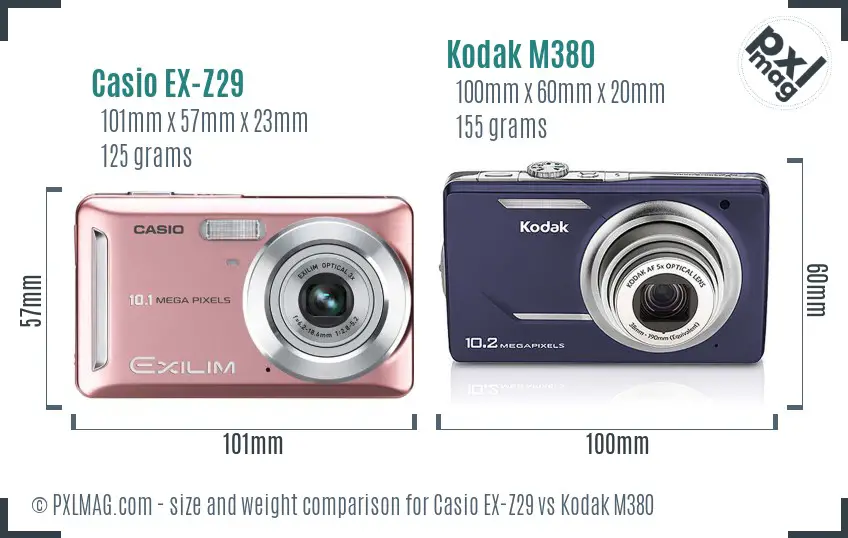 Casio EX-Z29 vs Kodak M380 size comparison