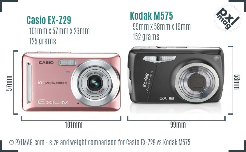 Casio EX-Z29 vs Kodak M575 size comparison