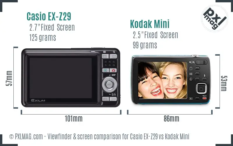 Casio EX-Z29 vs Kodak Mini Screen and Viewfinder comparison