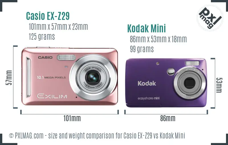 Casio EX-Z29 vs Kodak Mini size comparison