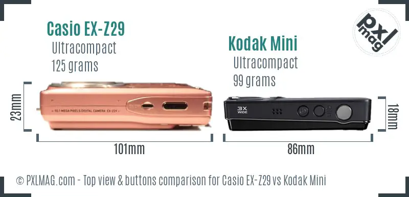 Casio EX-Z29 vs Kodak Mini top view buttons comparison