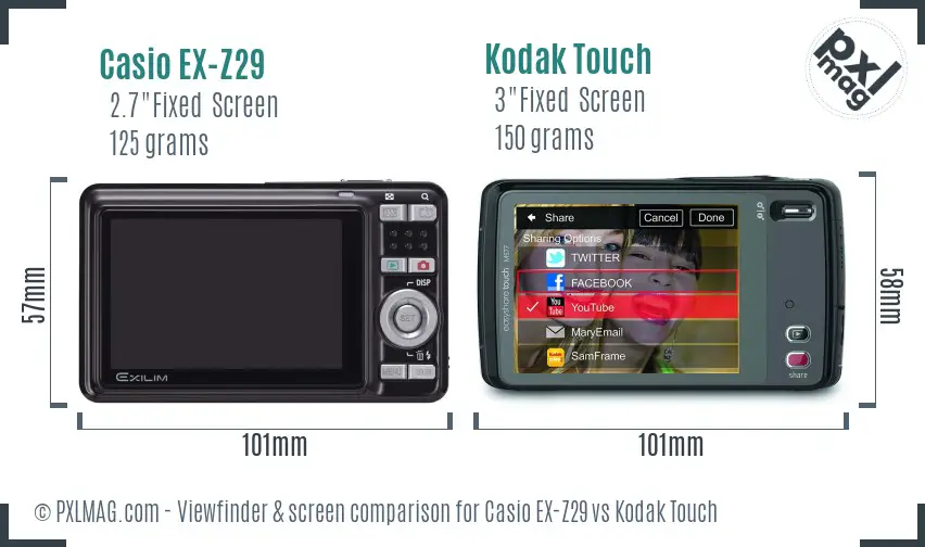 Casio EX-Z29 vs Kodak Touch Screen and Viewfinder comparison