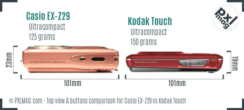 Casio EX-Z29 vs Kodak Touch top view buttons comparison