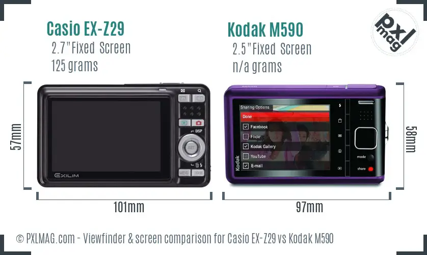 Casio EX-Z29 vs Kodak M590 Screen and Viewfinder comparison