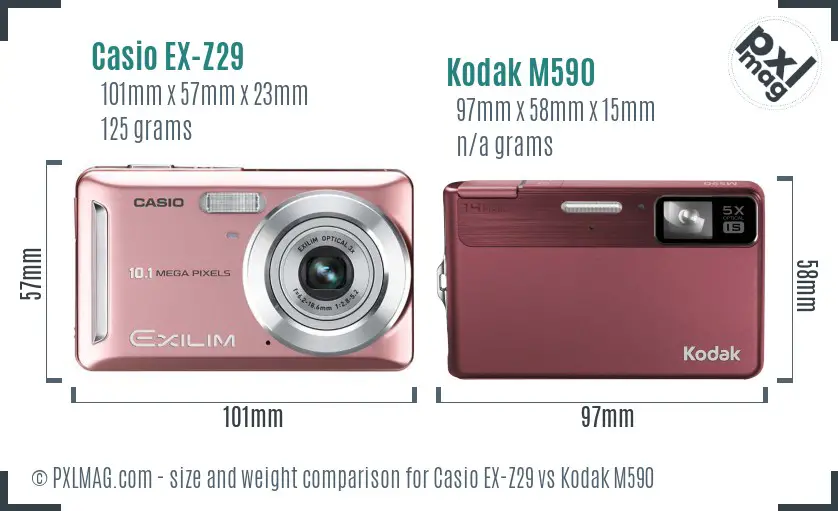 Casio EX-Z29 vs Kodak M590 size comparison