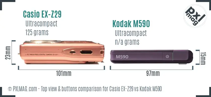 Casio EX-Z29 vs Kodak M590 top view buttons comparison