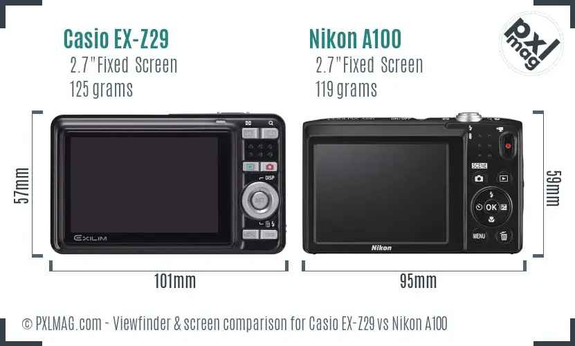 Casio EX-Z29 vs Nikon A100 Screen and Viewfinder comparison