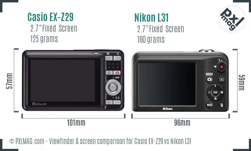 Casio EX-Z29 vs Nikon L31 Screen and Viewfinder comparison