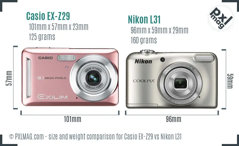 Casio EX-Z29 vs Nikon L31 size comparison