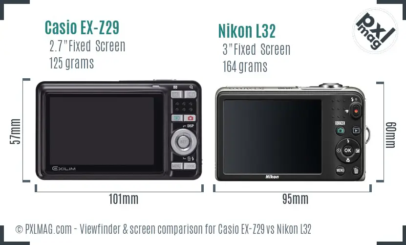 Casio EX-Z29 vs Nikon L32 Screen and Viewfinder comparison