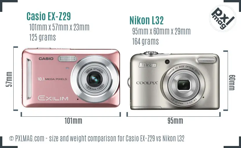 Casio EX-Z29 vs Nikon L32 size comparison