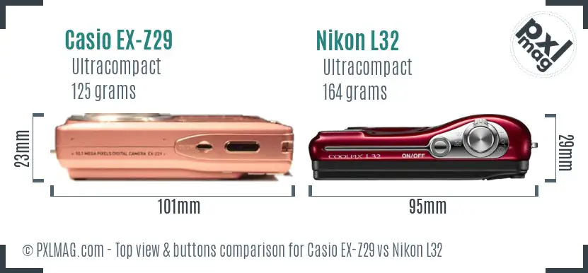 Casio EX-Z29 vs Nikon L32 top view buttons comparison