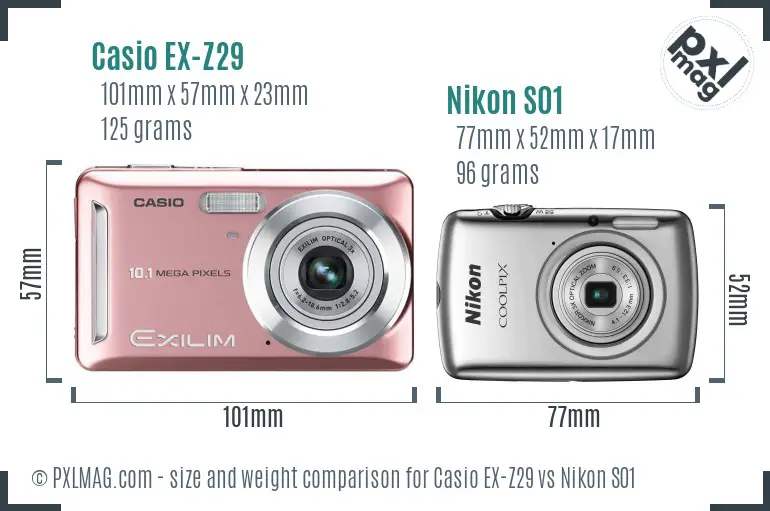 Casio EX-Z29 vs Nikon S01 size comparison