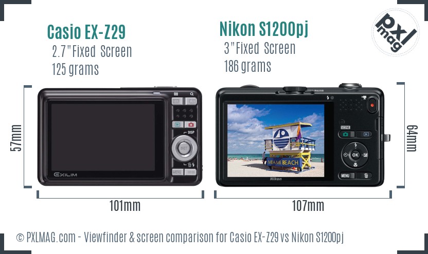 Casio EX-Z29 vs Nikon S1200pj Screen and Viewfinder comparison