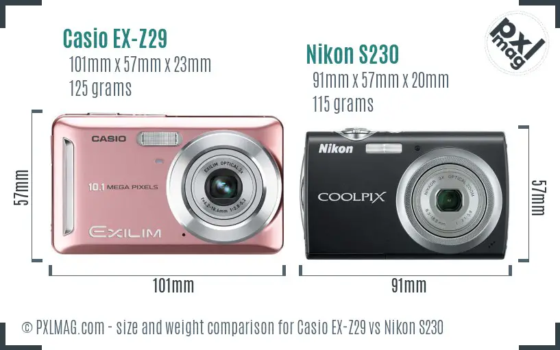 Casio EX-Z29 vs Nikon S230 size comparison