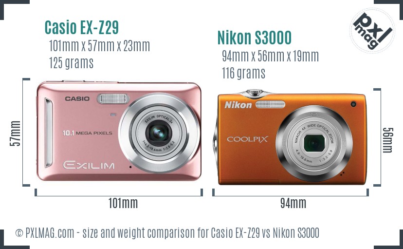 Casio EX-Z29 vs Nikon S3000 size comparison Casio EX-Z29 vs Nikon S3000 size comparison