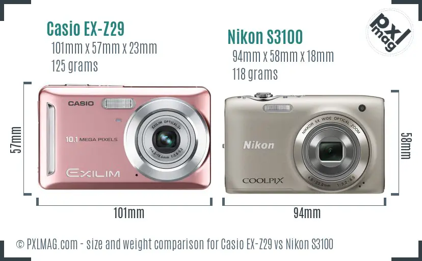 Casio EX-Z29 vs Nikon S3100 size comparison