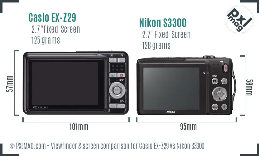 Casio EX-Z29 vs Nikon S3300 Screen and Viewfinder comparison